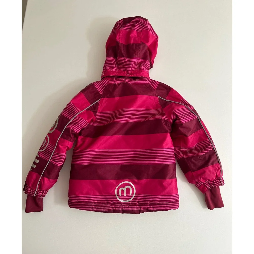 Minymo Kids Pink Striped Hooded Winter Jacket Insulated Ski Coat Thumbhole Cuffs